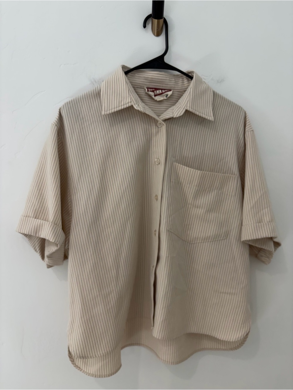The Blank Lab Cream Black Pinstripe Oversized Button Up Shirt Size S